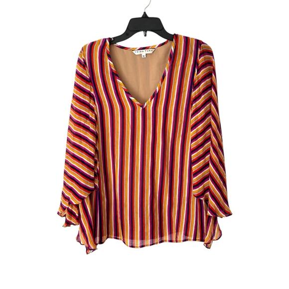 Trina Turk La Paz Striped Multicolored Wide Sleeve Blouse size Large - Picture 3 of 8